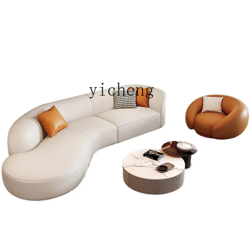 

XL leather sofa modern light luxury Italian minimalist first layer cowhide different arc living room leather sofa