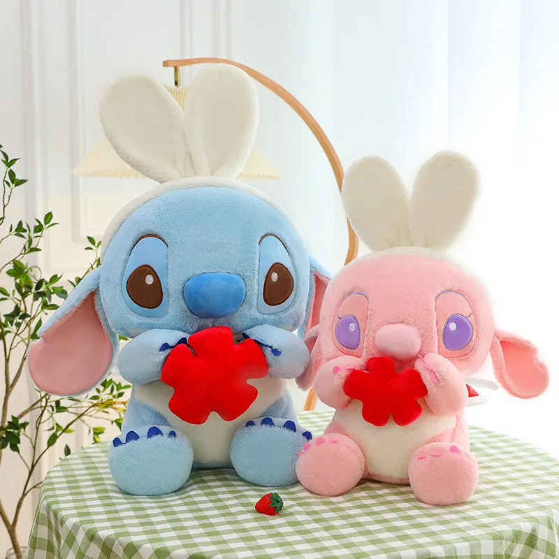 New Disney Rabbit Stitch Angel Soft Plush Doll Cartoon Anime Plushies Kawaii Rabbit Angel Heart Home Decoration Toy Gift for Kid