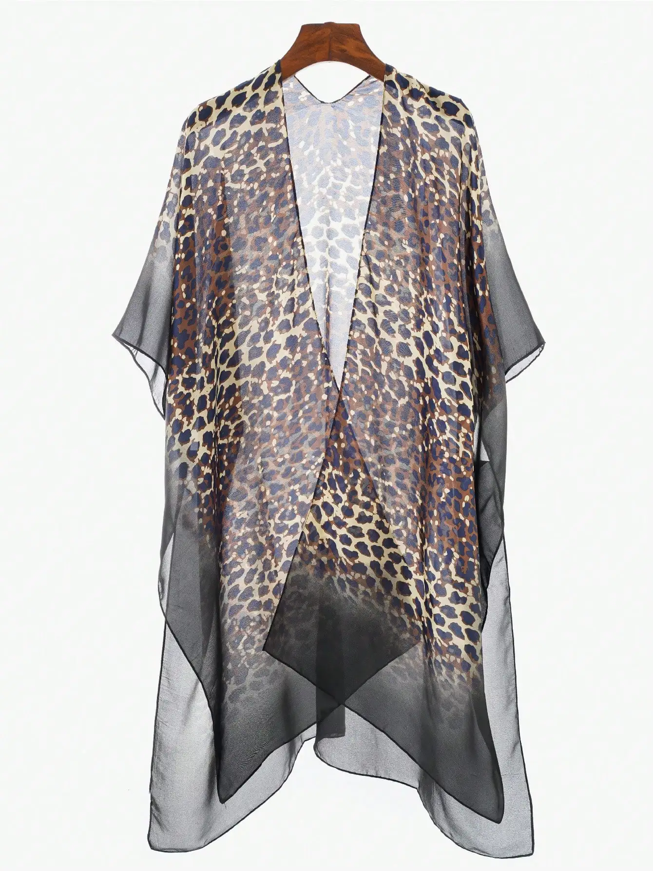 

Women Retro Gradient Leopard Print Chiffon Kimono Beach Cover Up Sunscreen Shawl