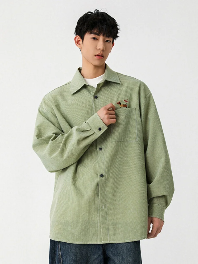 

Мужская удлиненная рубашка Ele Long Sleeve для весны и осени, молодежная повседневная верхняя одежда с вышивкой в виде собаки дахунд, удобный крой