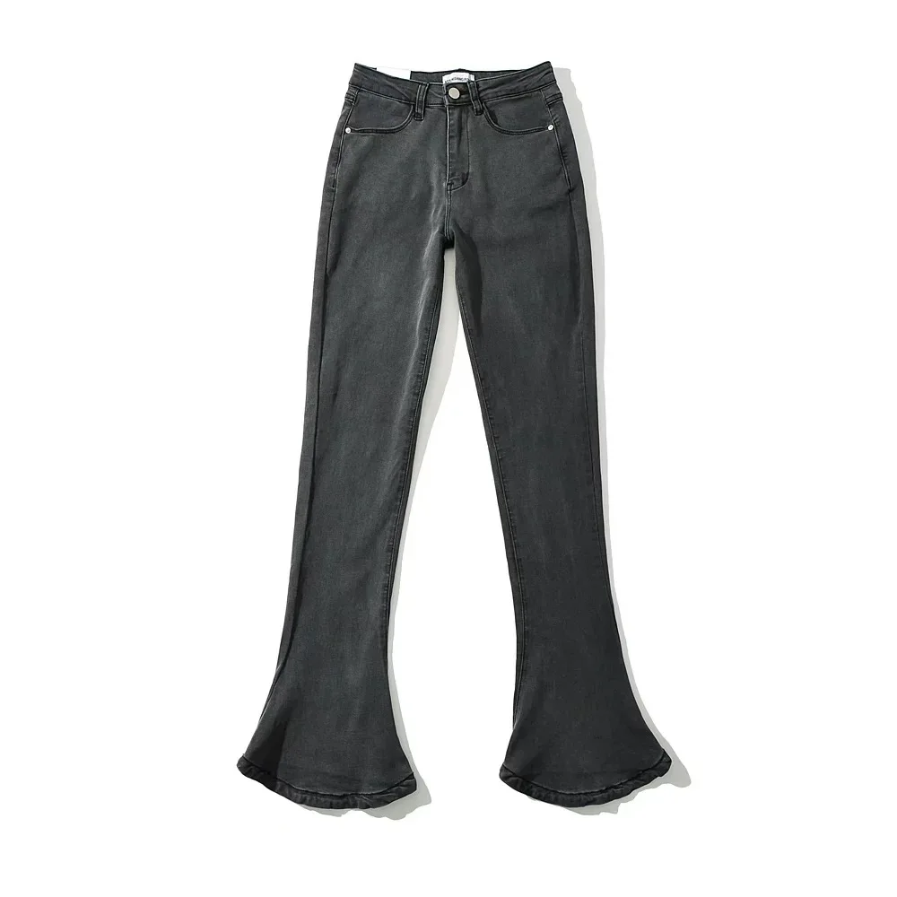 Pantaloni lunghi a ferro di cavallo in denim elasticizzato a vita alta retrò American Four Seasons Hot Girl, jeans micro svasati casual da donna