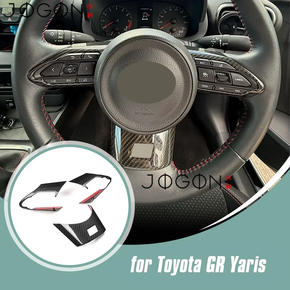 

3Pcs Real Dry Carbon Fiber Car Interior Steering Wheel Button Strip Panle Cover Trim Accessories For Toyota GR Yaris 2025 2026