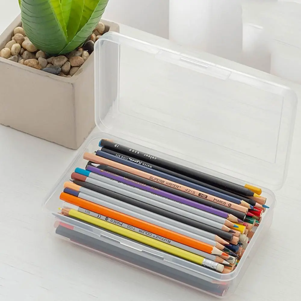 

Snap-tight Lid Transparent Plastic Pencil Box Large Capacity Perspective Waterproof Candy Color Student Stationery