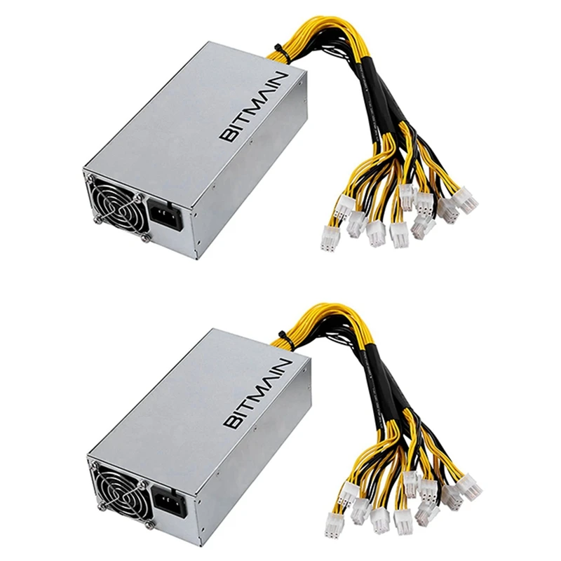 2X APW7 1800W Power Supply Mining PSU For Bitmain Antminer S9/L3+/A6/A7/R4/S7/E9 With 10X PCI-E 6Pin Connectors