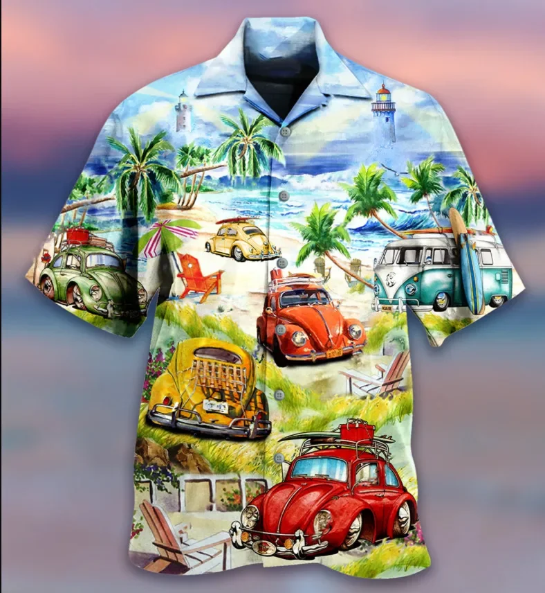 Summer New 3D Print Men\'s Shirts Cartoon Funny Hawaiian Shirts Cuban Collar  Beach Vacation Top Men Women Short Sleeves Shirts