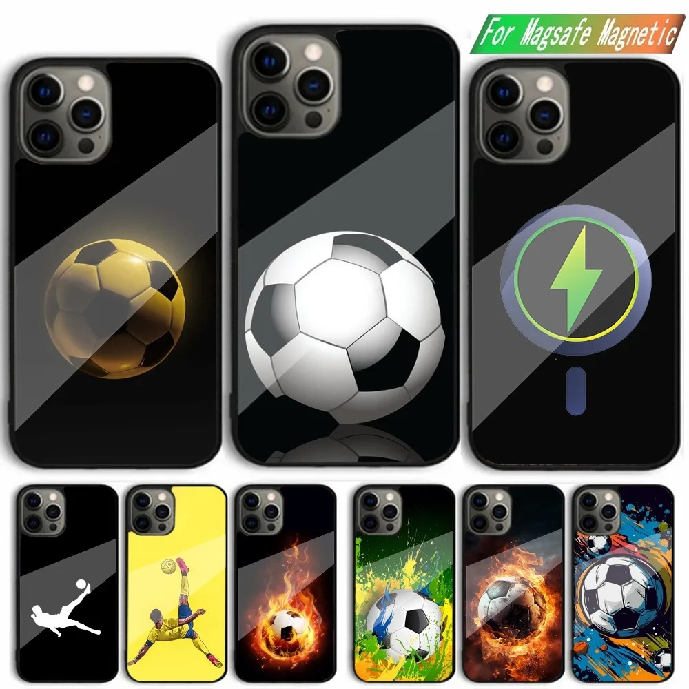 Fire Football Soccer ball Phone Case For iPhone 15,14,13,12,11,Plus,Pro,Max Mini Magsafe Magnetic Wireless Charging