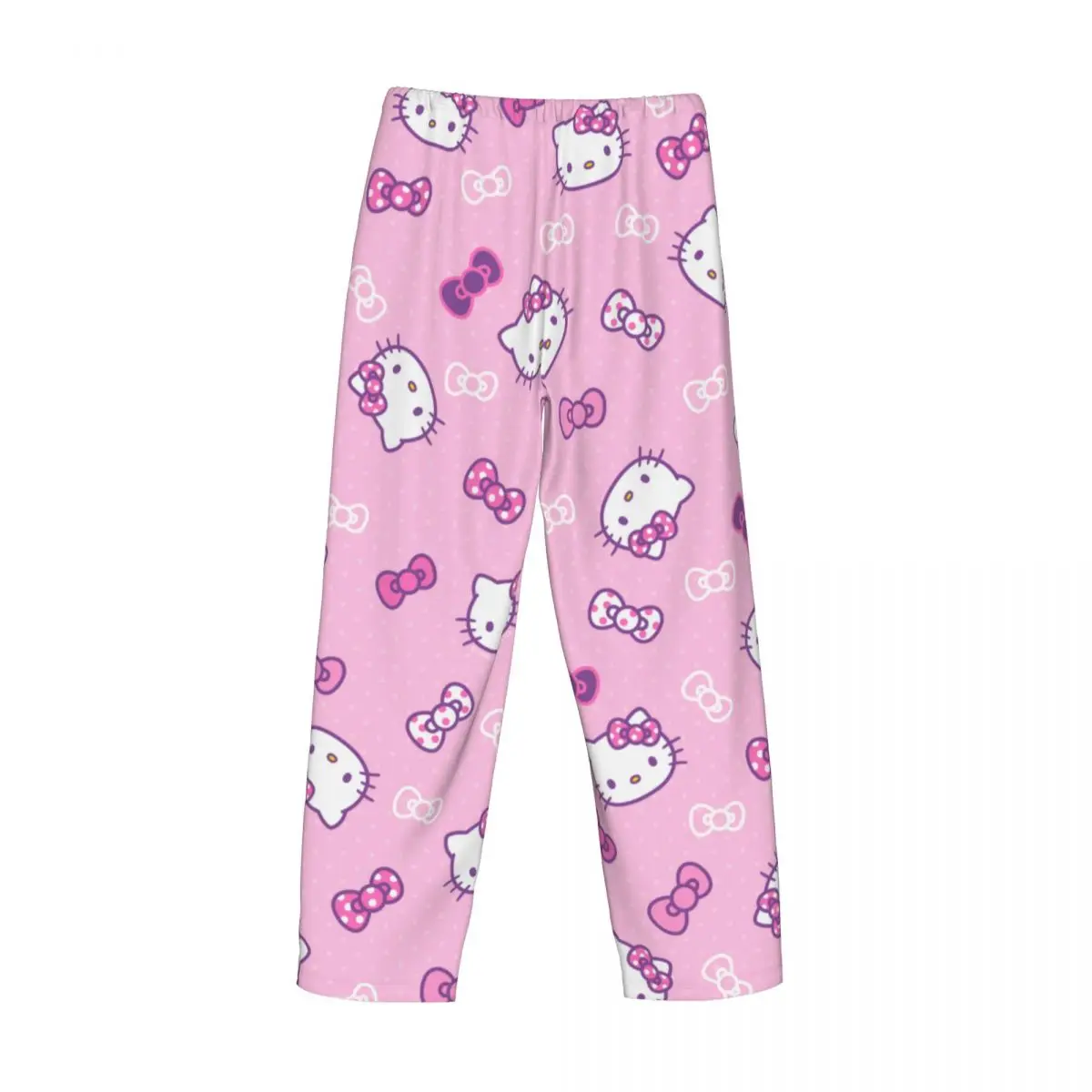 Custom Pink Bow Animated Anime Hello Kitty Pajama Pants Men\'s Sleepwear Lounge Sleep Bottoms Stretch with Pockets