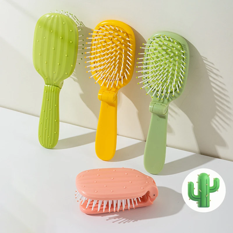 

1pc cartoon cactus foldable comb, portable anti tilt comb, cute cartoon anti-static comb,Special for real hair wigs