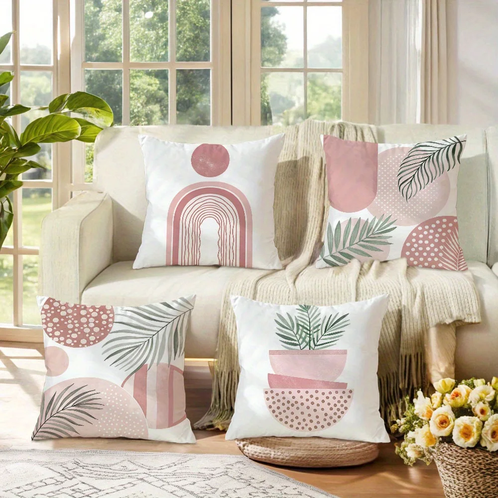 1pc Boho Throw Pillow Covers Mid Century Modern Abstract Geometric Plant Decorative Pillowcases For Home Sofa Bedroom