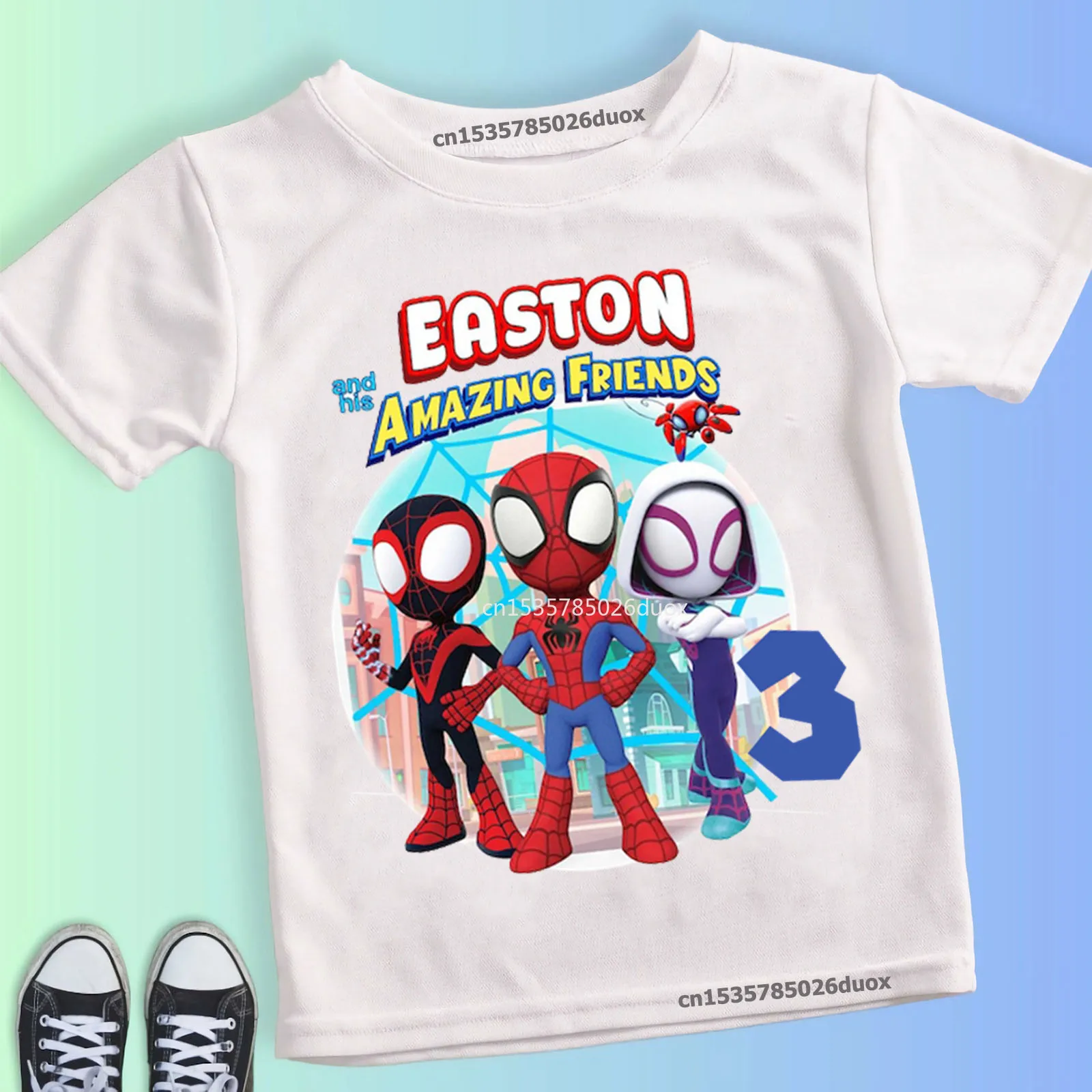 

Spider-Man and His Amazing Friends Birthday Personalize Name Boys Shirts Kid 2-9 SpiderMan Summer Short Sleeve Birthday T-Shirt