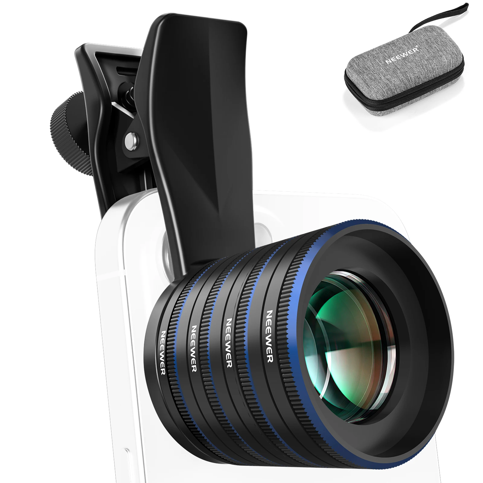NEEWER Phone Macro Lens Kit, 4 Pcs Stackable Magnetic Closeup Lens Set with 17mm Threaded Clamp For iPhone Android Samsung