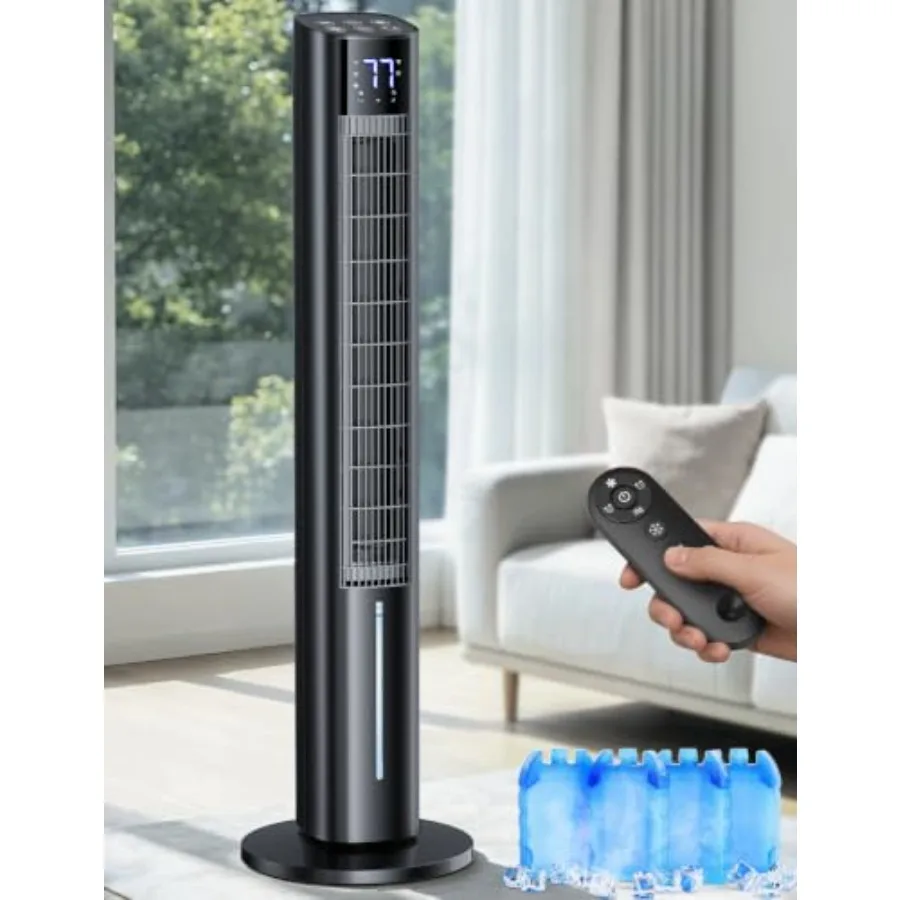 Portable evaporative air cooler for home/office use, ABS plastic body, white color, 3-in-1 functionality with 5 modes, 3 speeds