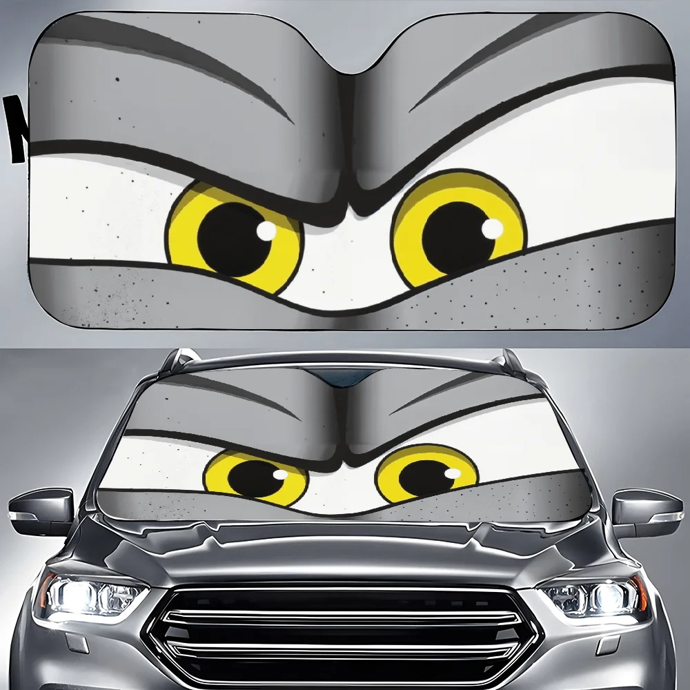 Cat Face Car Sunshade With Cute Yellow-Eyed Kitten Windshield Visor - Heat & Glare, Durable Auto Sun Shield For Front Window Cov