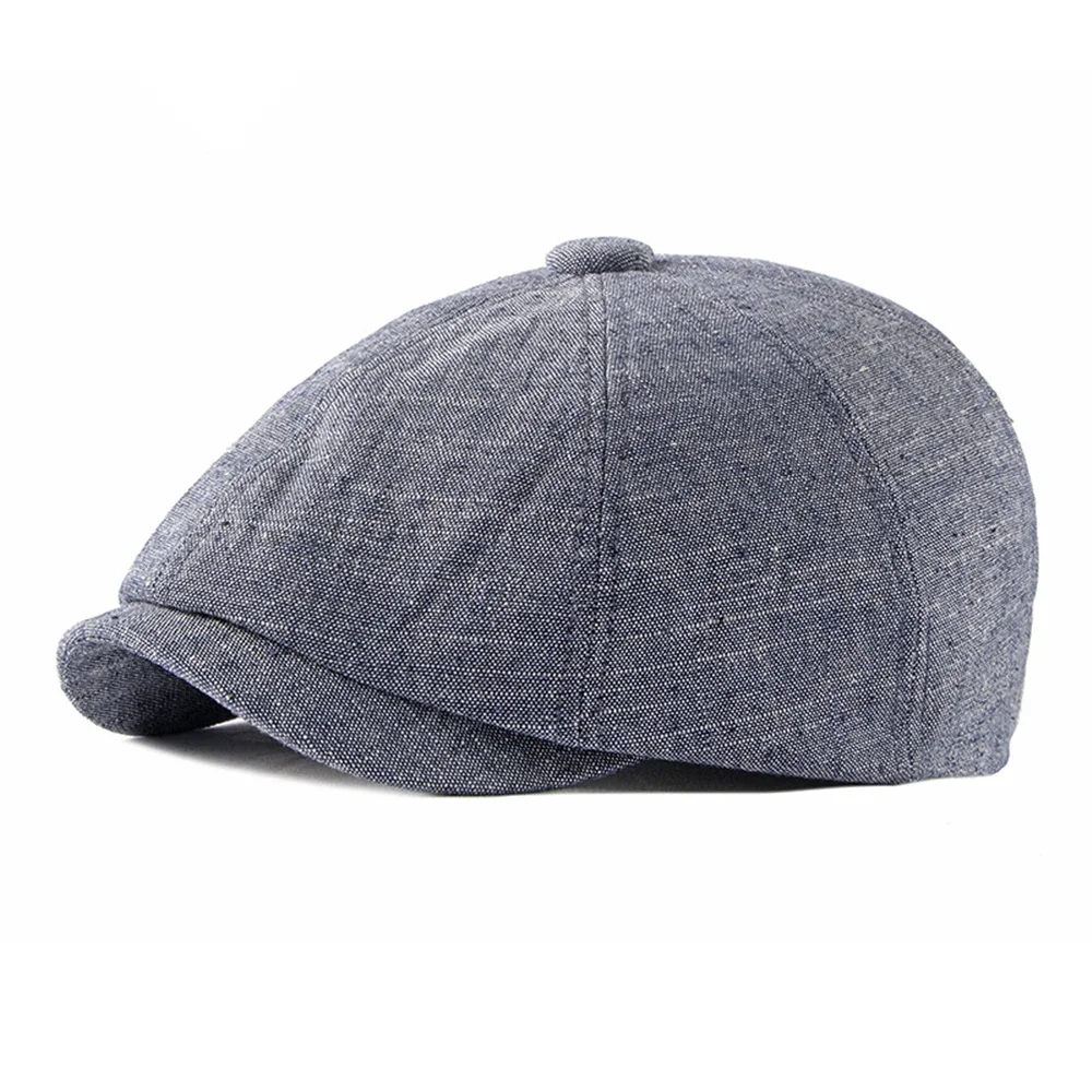 

SHOWERSMILE Hats for Men Linen Newsboy Cap Men Beret Spring Summer Gray British Style Vintage Casual Octagonal Cap