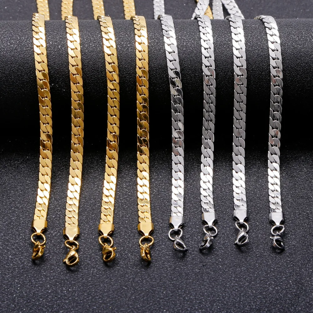 6 mm flache Halskette aus Edelstahl für Männer und Frauen, goldfarben, 316L Titanstahl-Gliederkette, wasserdichter Schmuck, Geschenk