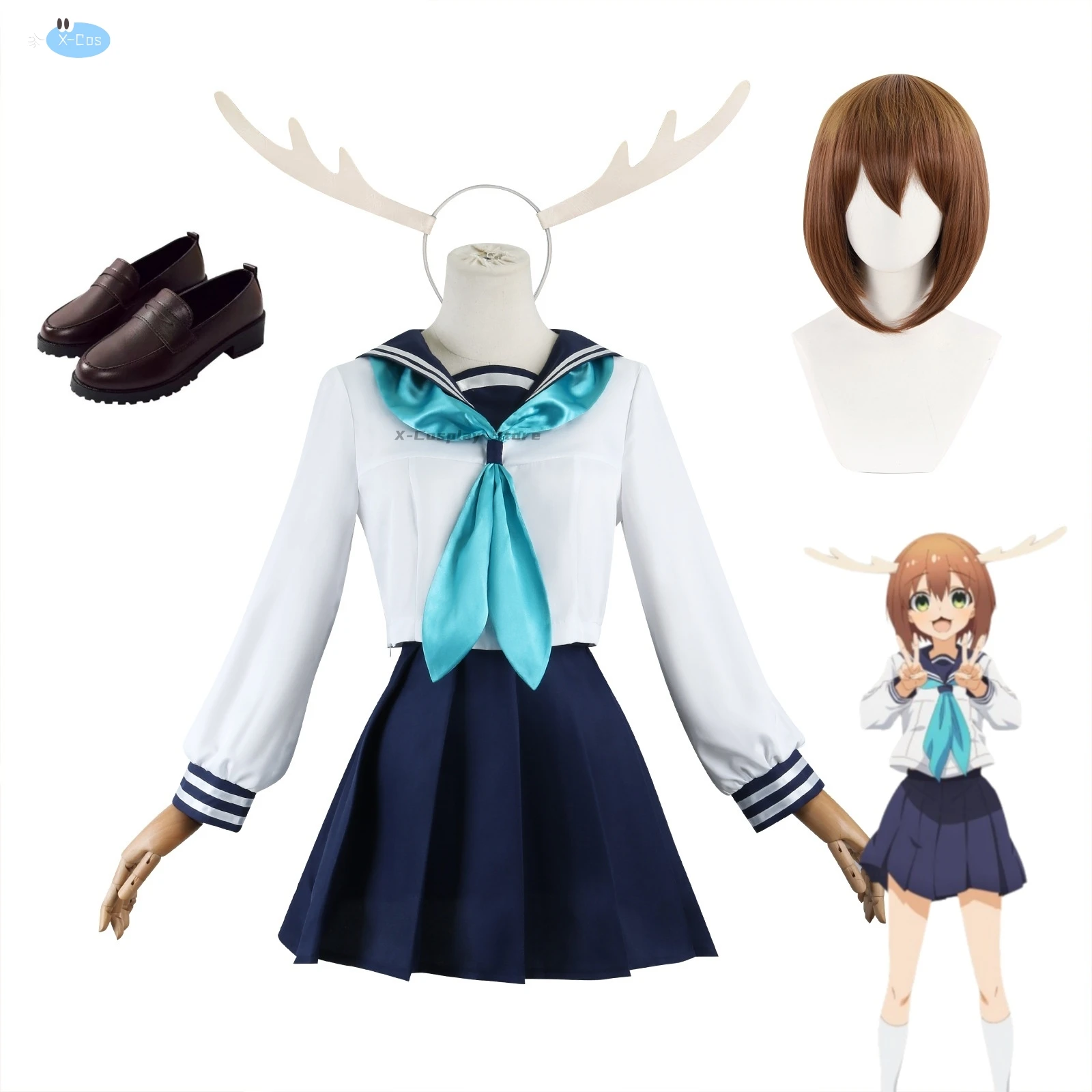 Anime My Deer Friend Nokotan Shikanoko Noko Cosplay Koshi Torako Costumes Wig Shoes JK Sailor Suit School Uniform