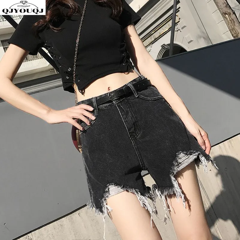 

2024 Spring/Summer New Perforated Denim Shorts Women's High Waist Slim Wide Legs A-line Loose Versatile Hot Pants