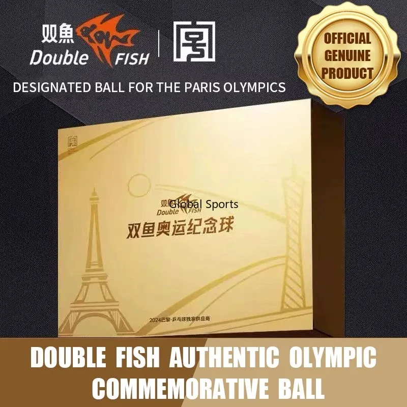 Double Fish Memorial Ball 2024 Paris Olympics V40+ Ping Pong Balls Official 3 Star Gift Box Table Tennis Ball Limited Edition