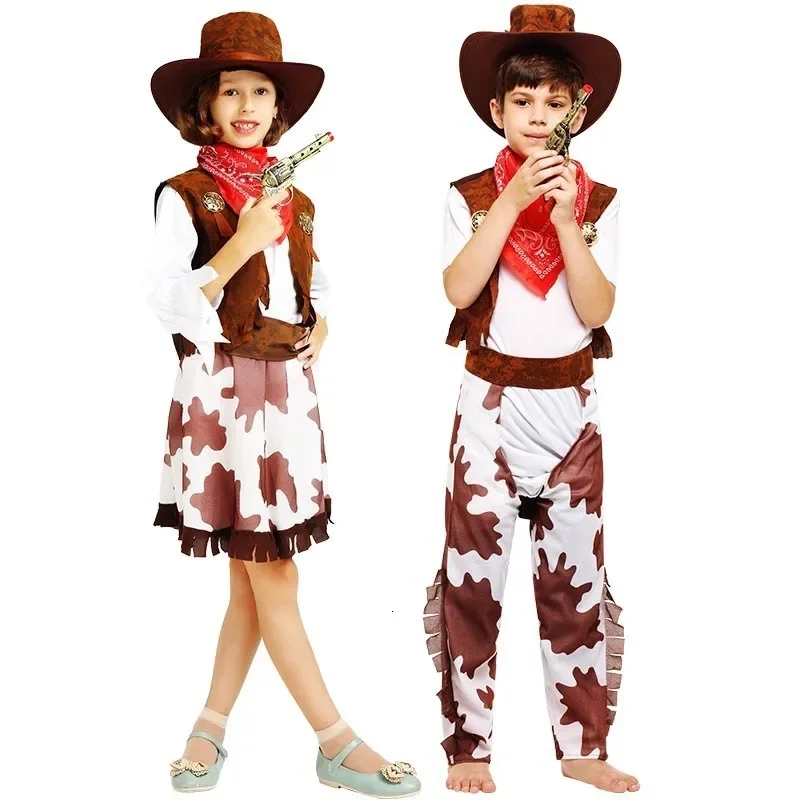 Cowboy Cosplay Western Dress, Terno de cowboy para adultos, Roupas de Carnaval, Festa de Halloween, Menino e Menina, Roupas infantis