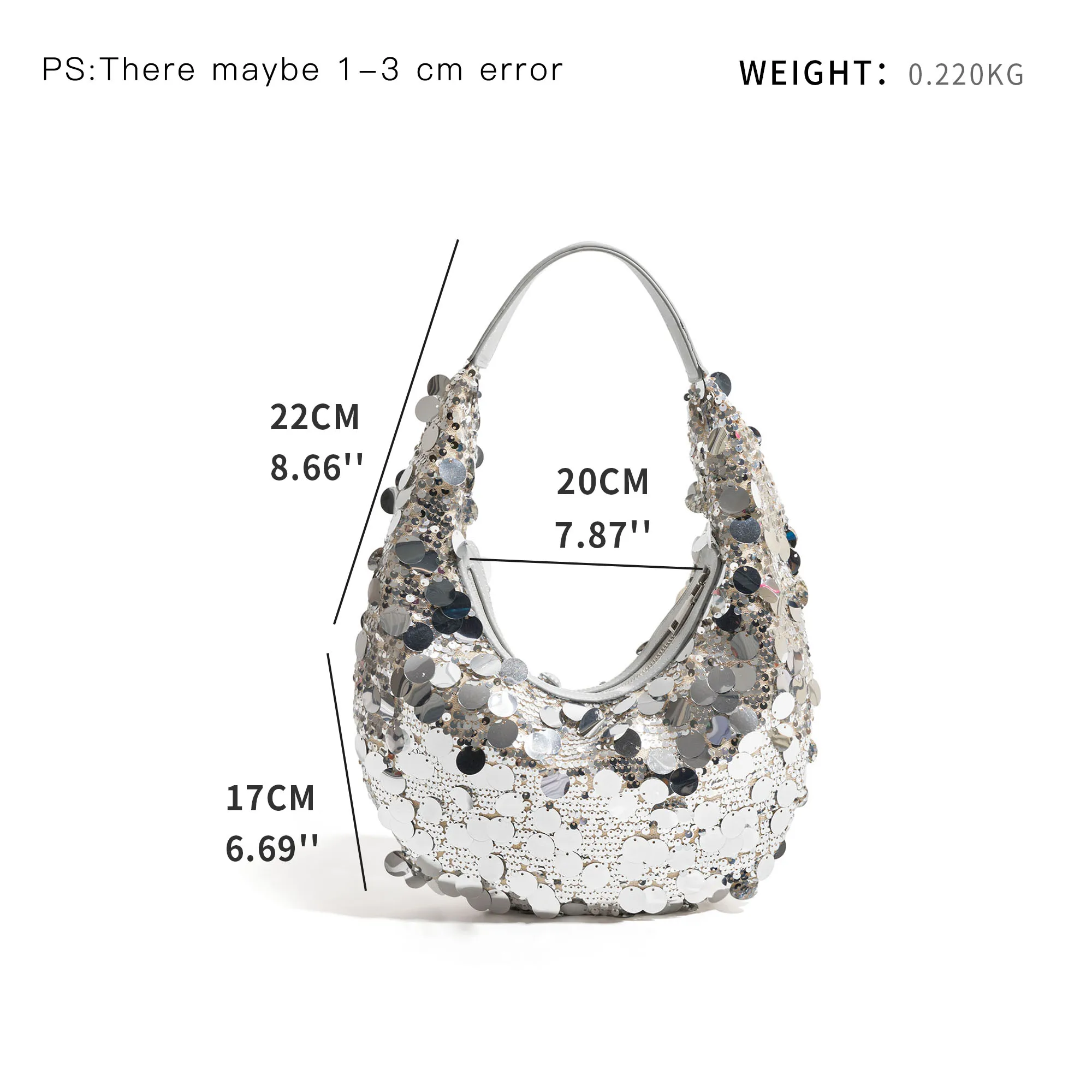 MABULA Glittering Sequined Evening Purse for Women Half Moon Brand Clutch Handbag and Wallet Sparkling Party Shoulder Hobo  Bag