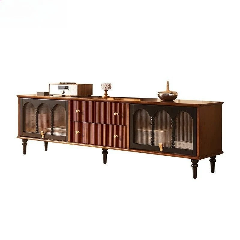 

Retro solid wood TV cabinet, antique living room floor-to-ceiling multi-functional storage cabinet