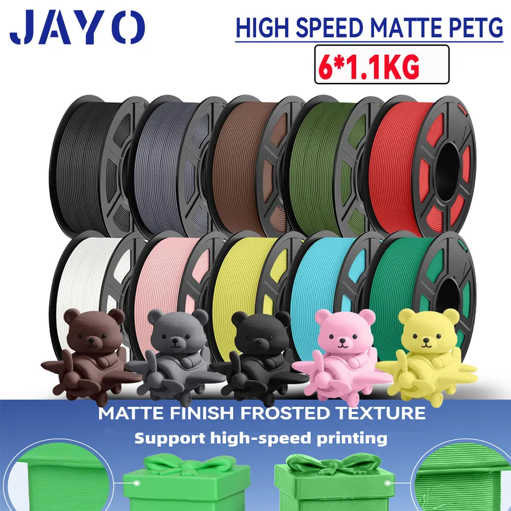 JAYO PETG 3D-Filament 1,75MM Hochgeschwindigkeits-Mattes PETG 3D-Drucker-Filament 6 Rollen High-Flow Speedy Matte Effekt 3D-Druckmaterialien