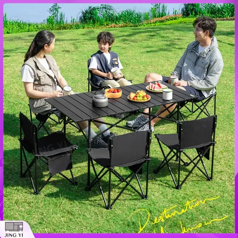 Portable Camping Table and Chairs Set Moon Chair Outdoor Egg Roll Folding Chair Picnic Table All-in-One Lightweight Travel