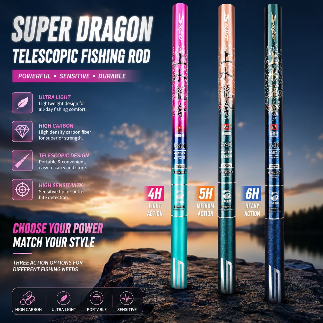 FISHINGFANS 3.6m 4.5m 5.4m 6.3m 7.2m Ultra Light Ultra Hard Carbon Fishing Rod High-Quality Carp Freshwater Pesca Fishing Pole