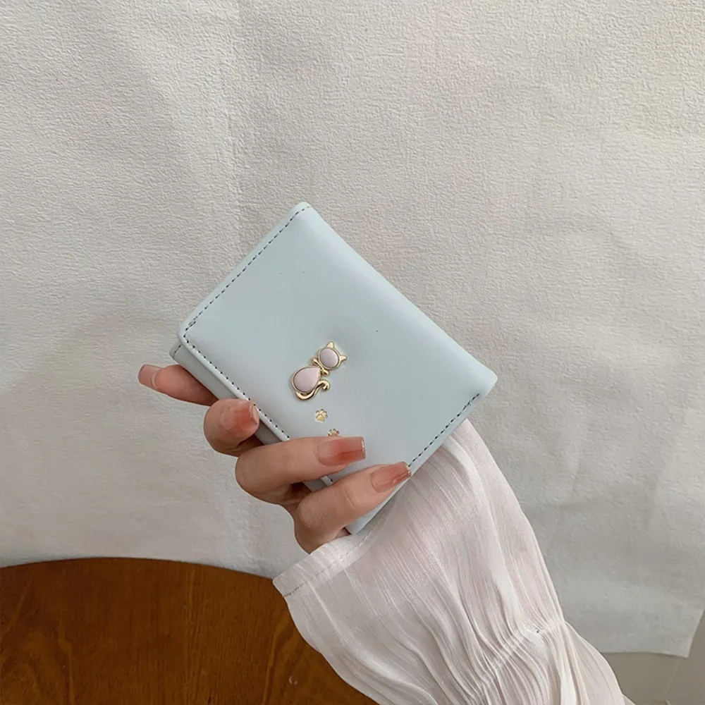 

Pouch Portable Cute Tri-Fold Purses Multiple Card Slot Money Bag Folding Coin Purse Cat Candy Color Card Holder Student