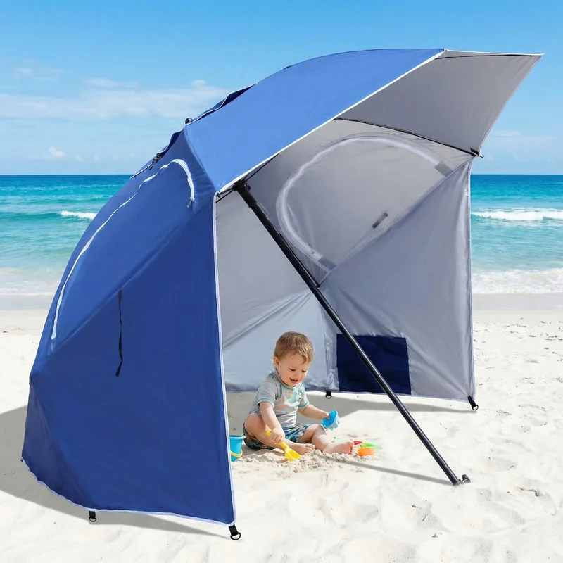 `Portable Camping Umbrella Large Outdoor Beach Fishing UV Protection Silver Coating Breathable Mesh Sun Shade Canopy Foldable`