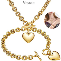 2PC women's heart-shaped necklace bracelet jewelry set, suitable for weddings, parties, and holiday gifts -0059