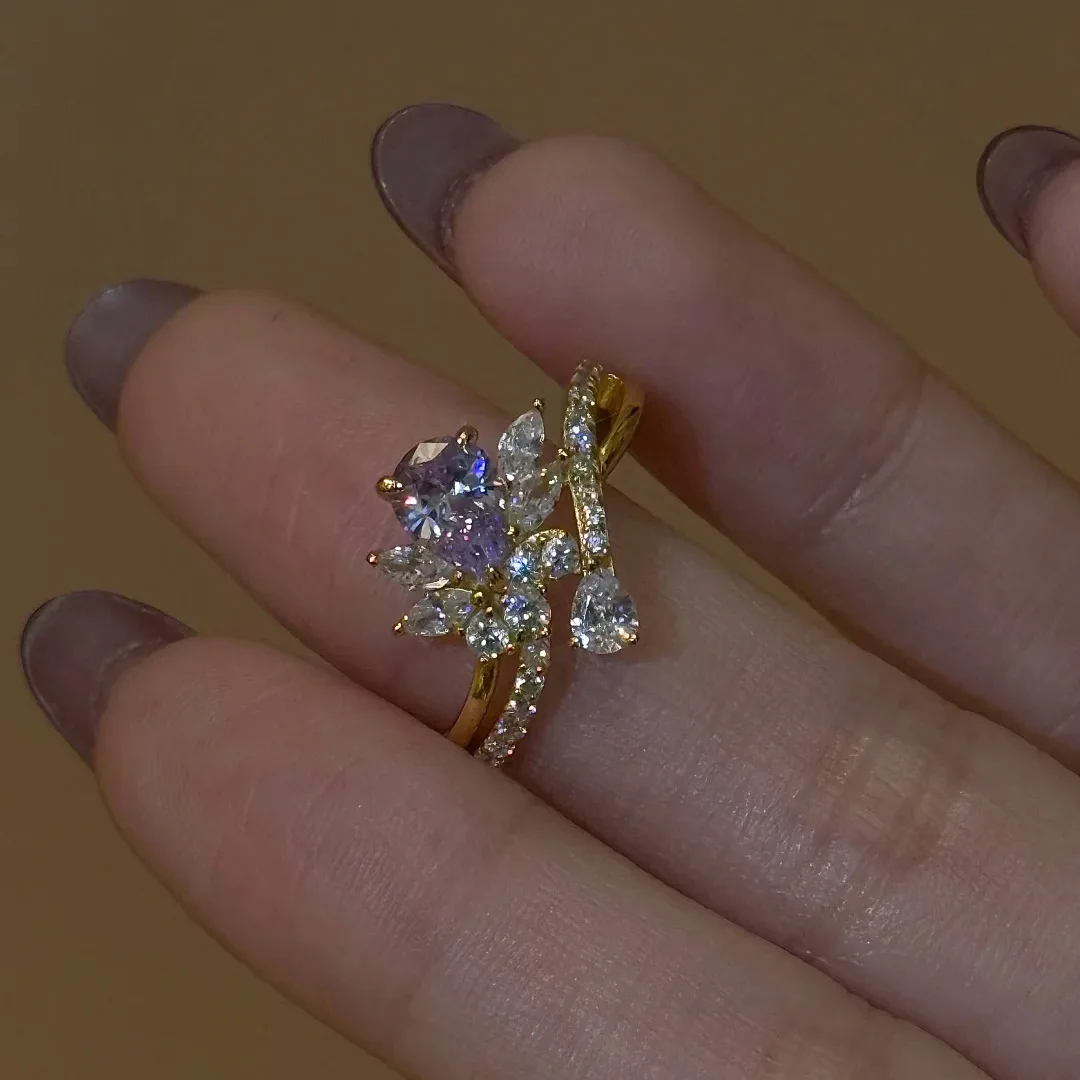 

Креативные кольца с фиолетовыми камнями в форме капель воды для женщин, милые и роскошные, уникальные модные кольца, подходящие для повседневных украшений и подарков.