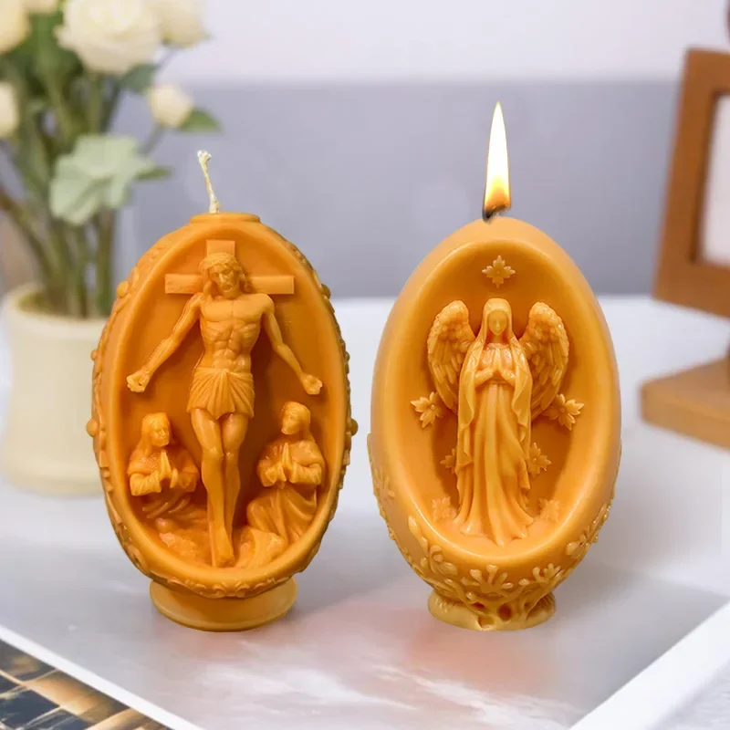 3D DIY Jesus Egg Candle Silicone Mold Virgin Mary Easter Egg Resin Mould Easter Egg Gypsum Molds Home Decor