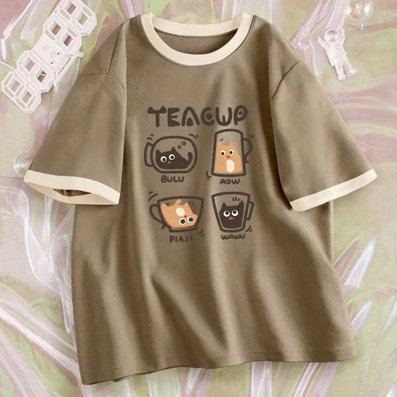 New Summer Funny Rabbit Short Sleeve T-shirt Women Men Cotton Loose Relaxed Simple Girls Short Top Round Neck Clothes Harajuku