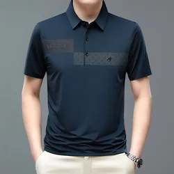 BROWON Brand Fashion Men T Shirt 2026 Summer Breath Regular Fit Tops Male Letter Print Short Sleeve Turn-Down Collar T-Shirt