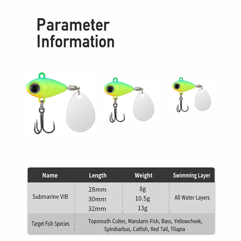 1 Stück 8g/10,5g/13g Mini VIB Spinner Jig Angelköder Metall-Hartköder mit Drehglitter und Dreifachhaken Künstlicher Köder – Detail 5