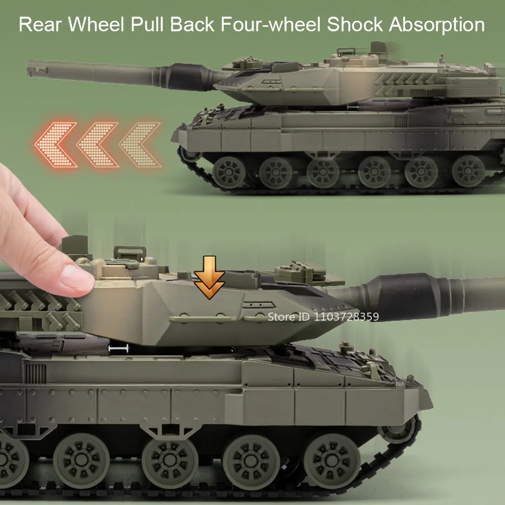 1:36 leopardo 2 tanque de batalha principal modelo brinquedos liga diecast Witness-136 drone som luz puxar para trás veículos militares para presentes do menino