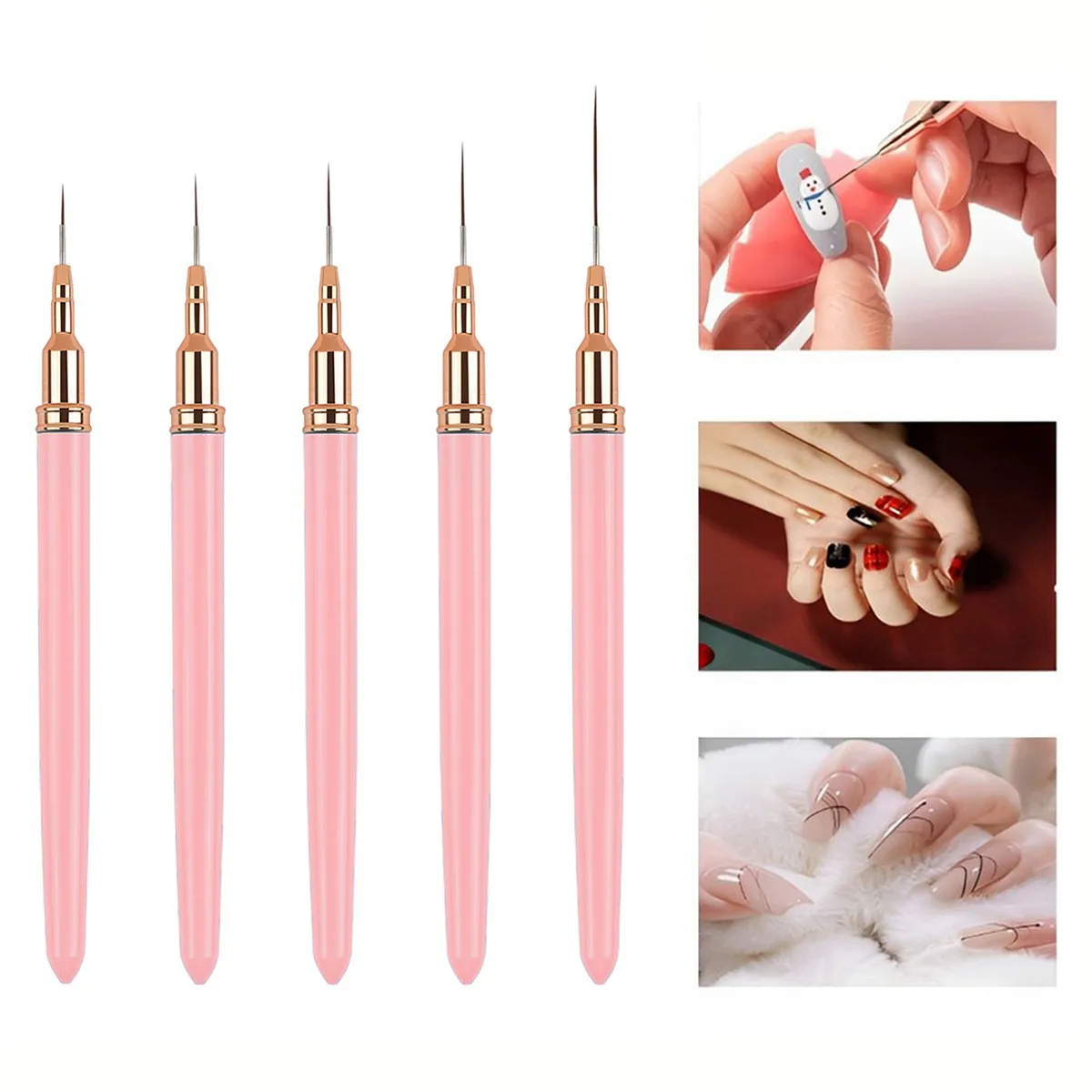 5 Teile/satz Nail art Liner Pinsel Set Längliche Linien Striping Zeichnung UV Gel Malerei Nagel Design Stift Professionelle Maniküre Werkzeug