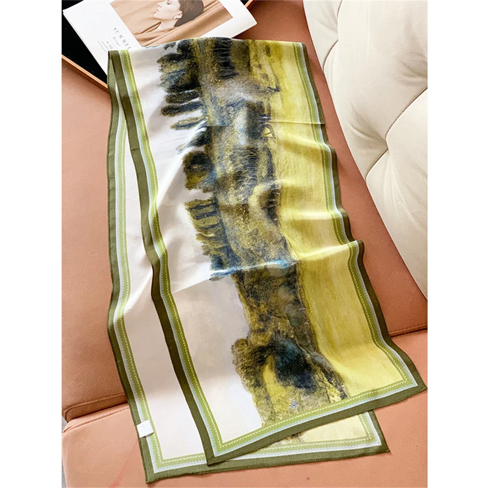 Oil painting small forest silk crepe de chine silk silk scarf female spring and summer long scarf scarf small shawl