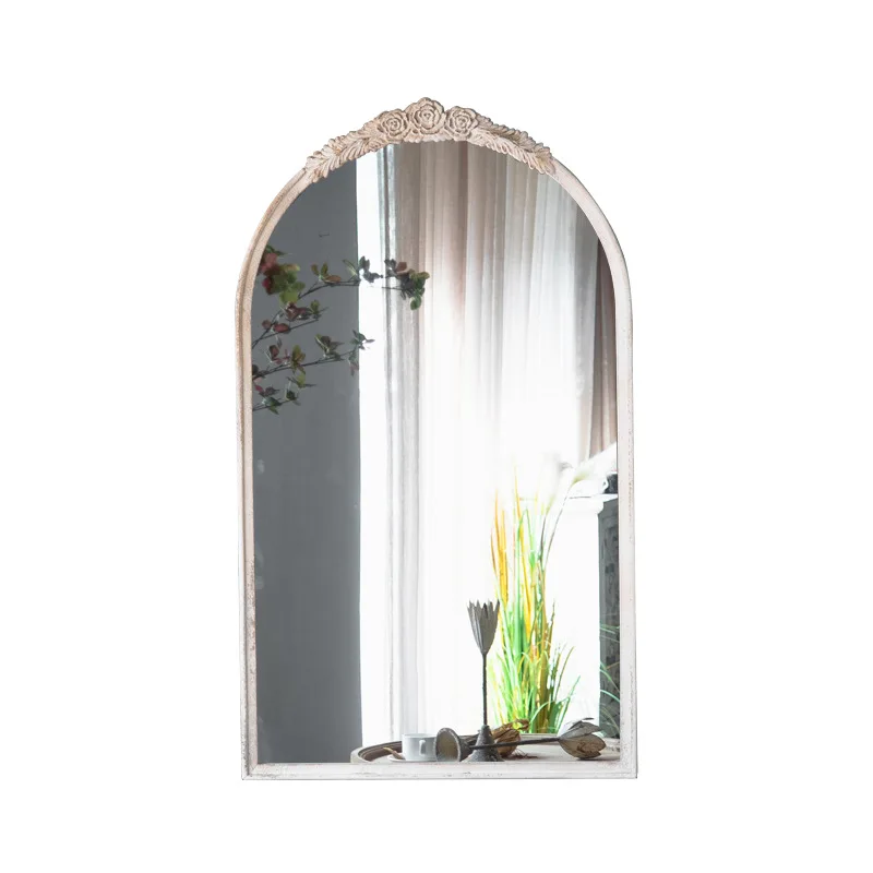 French retro full-length mirror wall-mounted solid wood old bedroom living room entrance decorative mirror clothing store floor-