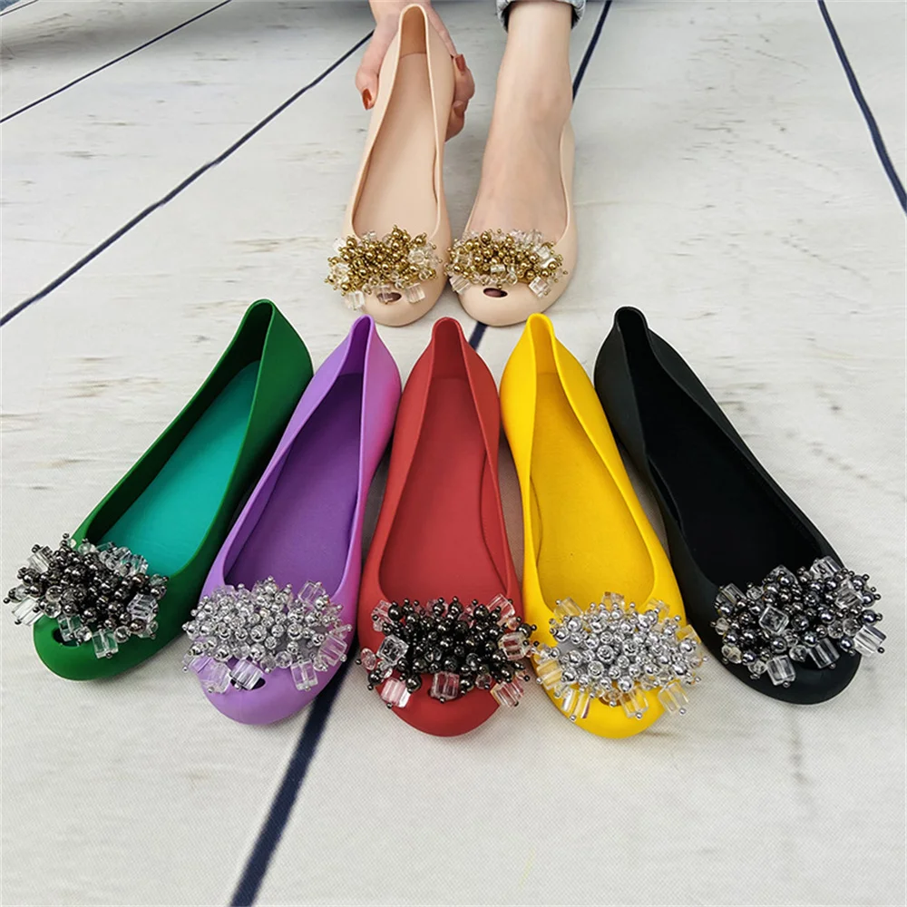 2023 Summer Women Fashion Beaded Jelly Color Shoes Casual Soft PVC Solid Color Sandals тапочки SHW103