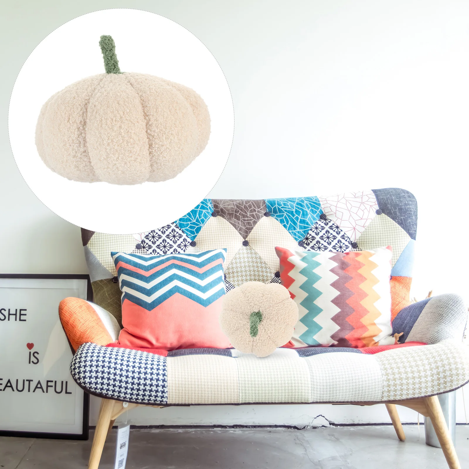

Pumpkin Pillow 11x9.5 Inch White 3D Shaped Soft Cozy Throw Cushion for Sofa Bed Car Home Decor Halloween