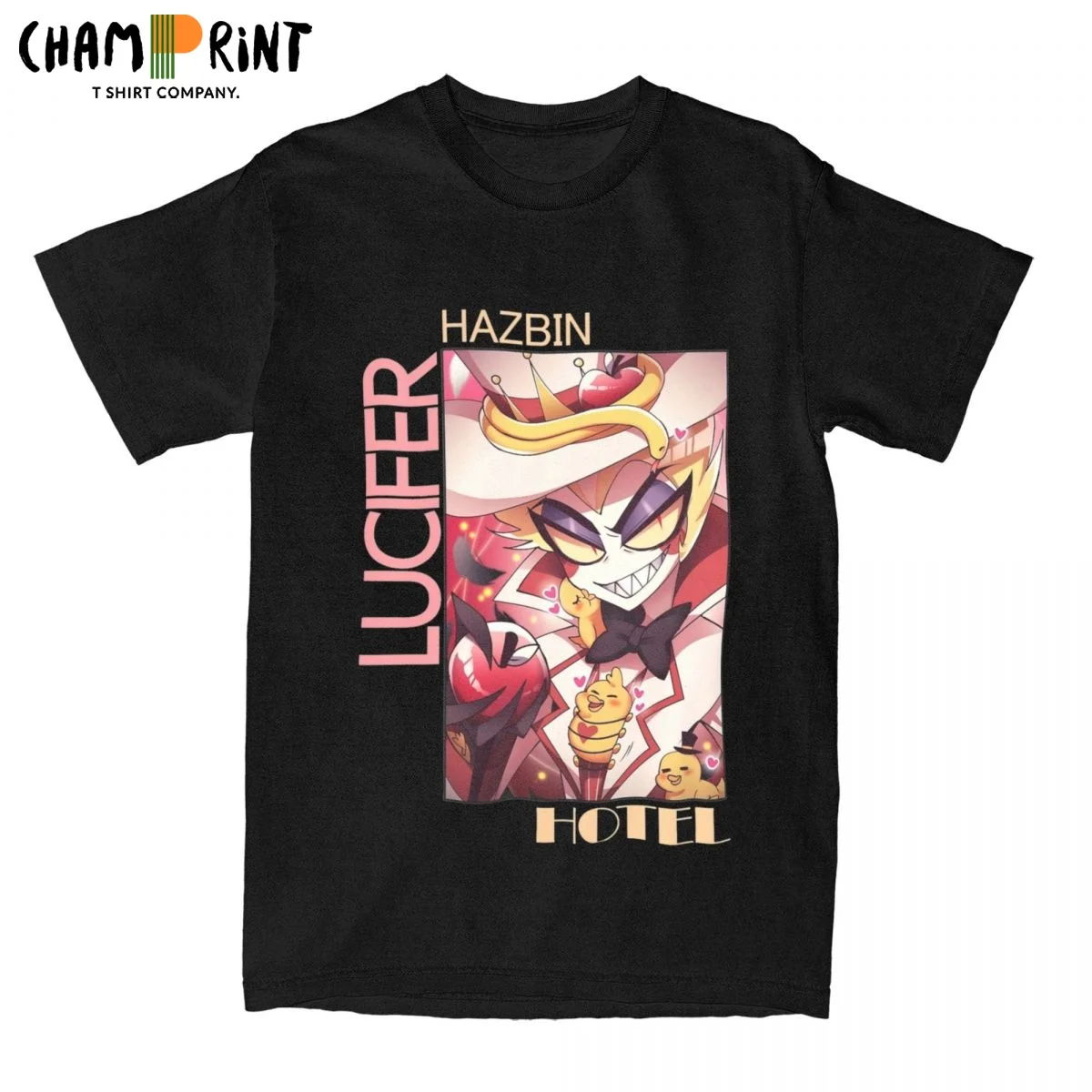 Hazbins Hotels Lucifer Kawaii T Shirt Men 100% Cotton Funny T-Shirt Crewneck Tee Shirt Short Sleeve Clothing Graphic