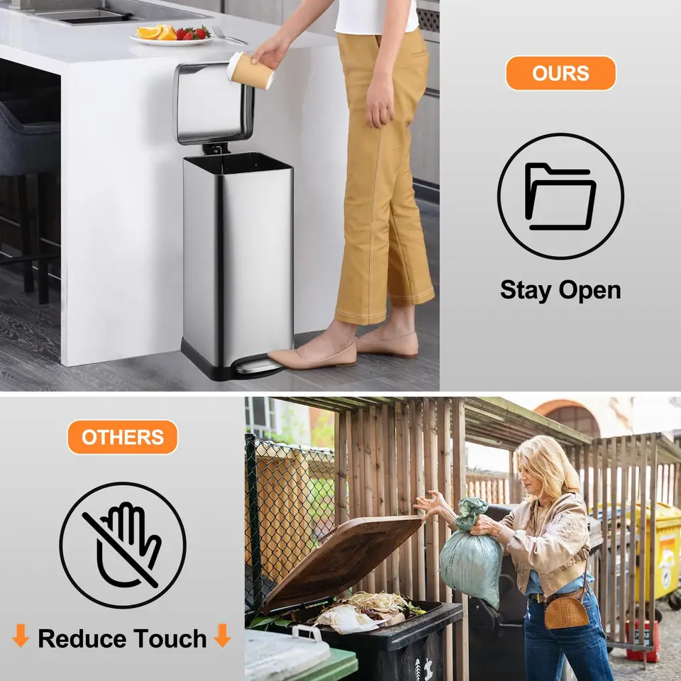8-Gallon Step-Open Trash Can with Soft-Close Lid | with Removable Inner Bucket, Modern, Minimalistic for Home, Kitchen, Laundry Room, Office, image 8