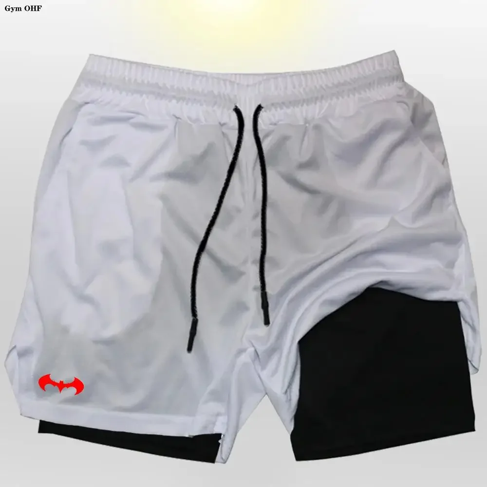 Bat Sport Shorts Men Sportswear Double-deck Running 2 In 1 Beach Bottoms Summer Gym Fitness Training Jogging Short Pants