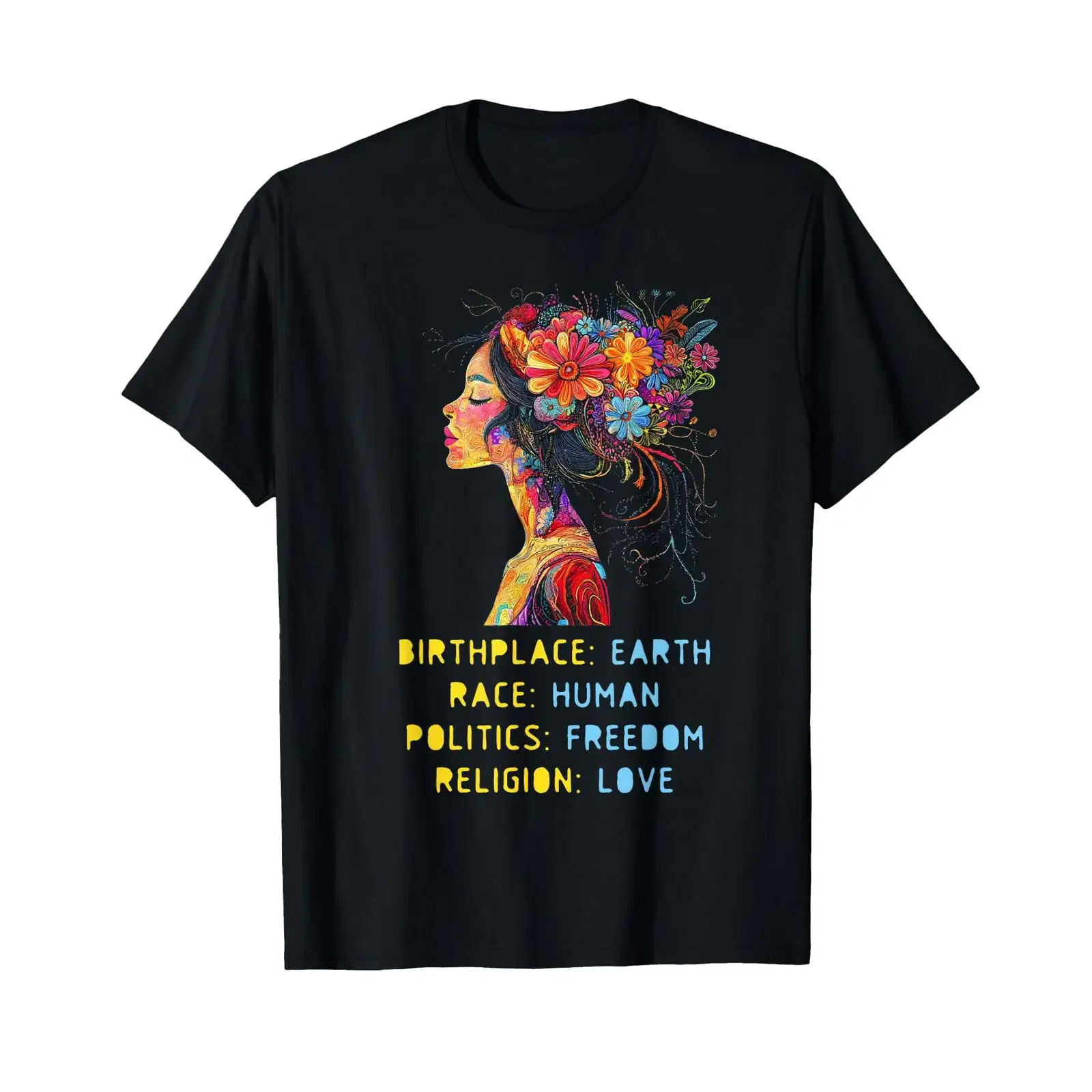 Geburtsort Erde Rasse Mensch Politik Freiheit Religion Liebe T-Shirt Vintage Washed Soft Stretched Leicht atmungsaktive Streetwear
