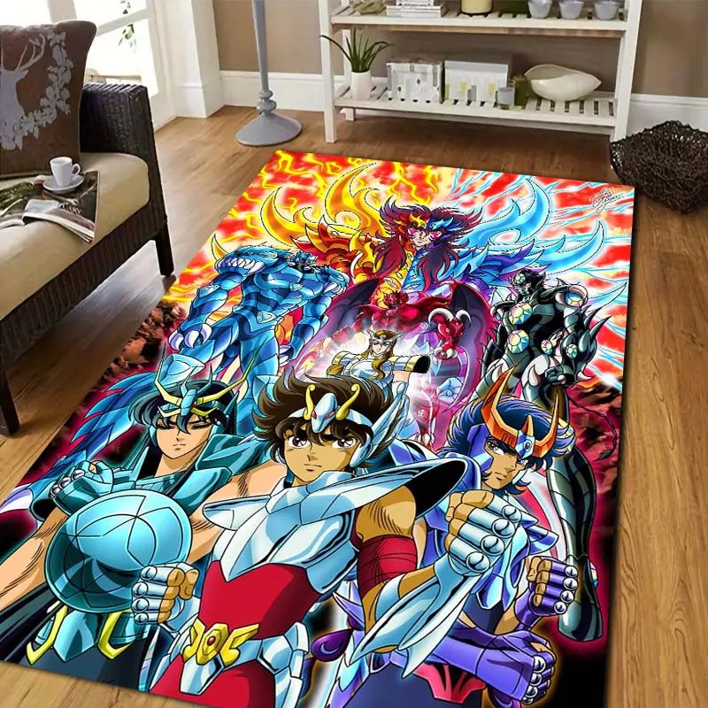 Saint Seiya Anime Non‑Slip Floor Rug Classic Cartoon Print For Living Room Bedroom Indoor Space Home Ornament Xmas Holiday Gift