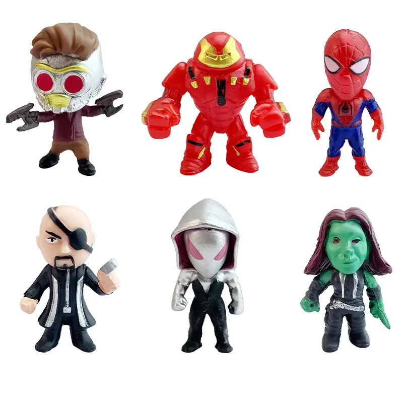 20-24Pcs/Sets Avengers Marvel Q Version mini Figure Anime SuperHeros Iron Man Spiderman Captain Hulk Kids Toys Christmas Gift