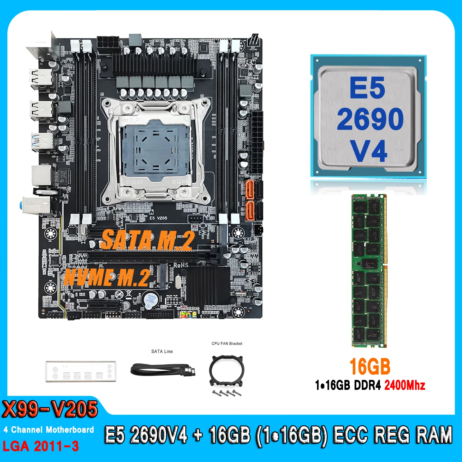 LGA 2011-3 XEON X99 Motherboard with Intel E5 2690 V4 with 16GB (1*16G) DDR4 2400MHZ Memory Combo Kit E5 2690V4 Motherboard Set