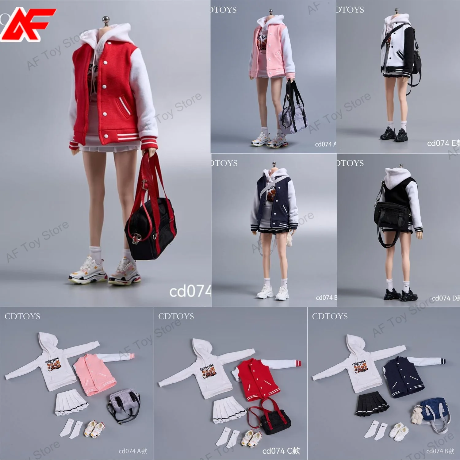 

cdtoys cd074 1/6 Scale Baseball Jacket Hoodie Pleated Skirt Clothing Fit For 12'' TBL PH JO ANT Female Action Figure Body Dolls